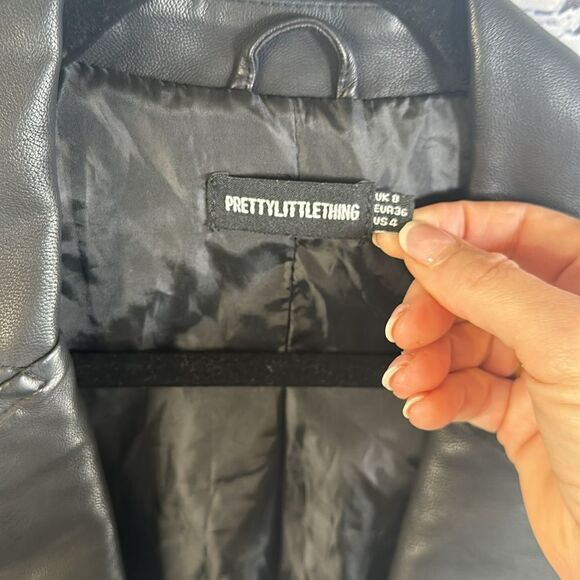 ✨ Pretty Little Things Black Faux Leather Biker Jacket - Size 4, Only Worn Once - Picture 5 of 8